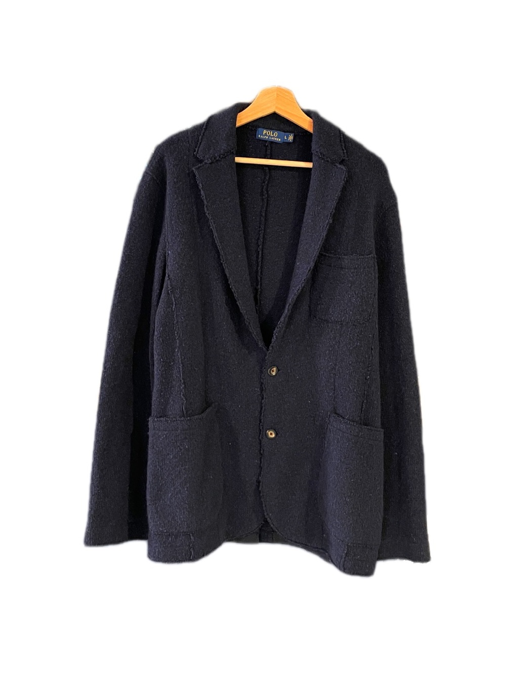 Polo Ralph Lauren Knit Jacket, Navy, Dark Blue, Elbow Patch, Cowhide